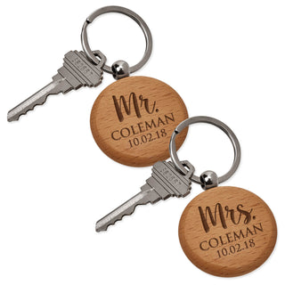 Mr. and Mrs. Personalized Wood Key Chain Set
