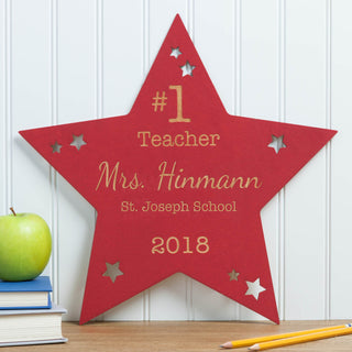 Number One Teacher Personalized Large Red Wood Star