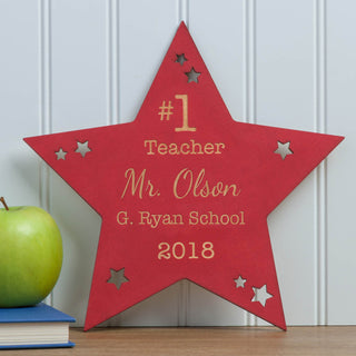 Number One Teacher Personalized Red Wood Star