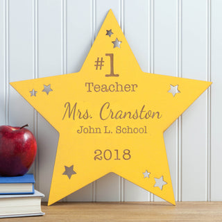 Number One Teacher Personalized Large Yellow Wood Star