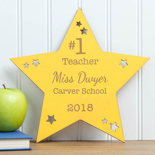 Number One Teacher Personalized Yellow Wood Star