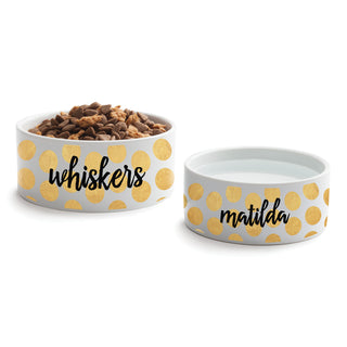 Gold Polka Dots Personalized Large Pet Bowl