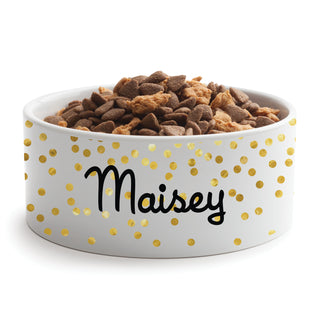 Gold Confetti Personalized Large Pet Bowl