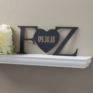 Initials and Heart Personalized Black Wood Plaque