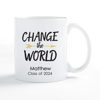 And Off He Goes To Change The World Personalized Graduation White Coffee Mug - 11 oz.