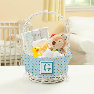 Wicker Basket With Personalized Baby Boy Initial Liner