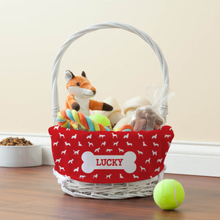 Wicker Basket With Personalized Red Dog Liner