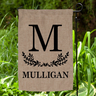 Initial and Name Personalized Burlap Garden Flag