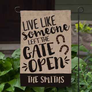Live Like Someone Left The Gate Open Personalized Horse Burlap Garden Flag