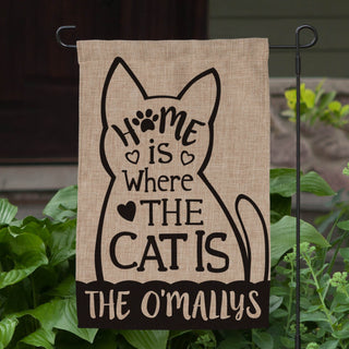 Home Is Where The Cat Is Personalized Burlap Garden Flag