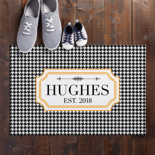 Black Houndstooth Personalized Doormat - 18x27 Inch, 1/8" Thin