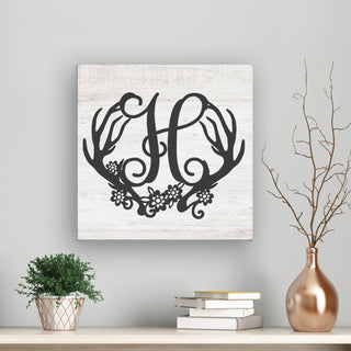 Floral Antlers Personalized 12x12 Canvas