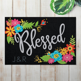 Personalized Floral Blessed Doormat - 18x27 Inch, 1/8" Thin