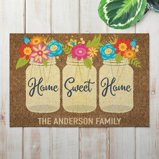 Home Sweet Home Personalized Mason Jar Doormat - 18x27 Inch, 1/8" Thin