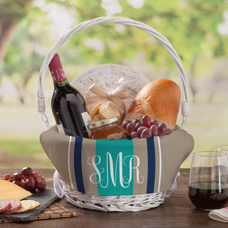 Wicker Basket With Personalized Striped Monogram Liner