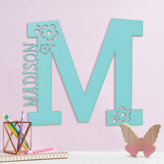 Teal Initial and Name Personalized Wood Plaque
