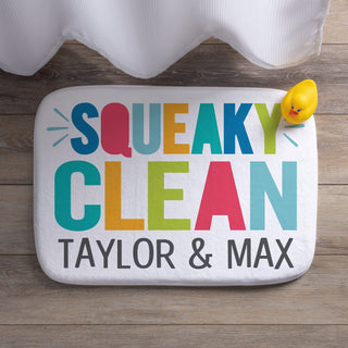 Squeaky clean bathmat with two names