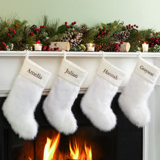 Personalized White Faux Fur Stocking