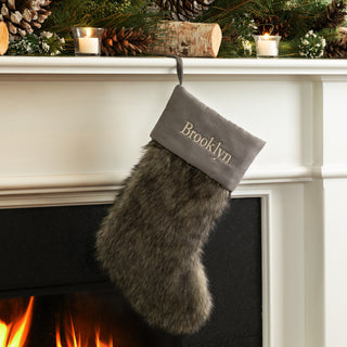 Personalized Gray Faux Fur Stocking