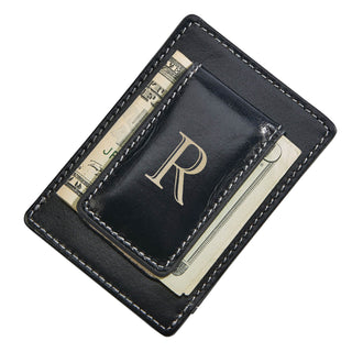 My Initial Personalized Black Leather Money Clip and Card Case