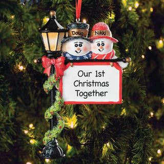 Personalized Snowman Couple Lamp Post Ornament