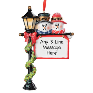 Personalized Snowman Couple Lamp Post Ornament