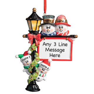 Personalized Snowman Family of Four Lamp Post Ornament