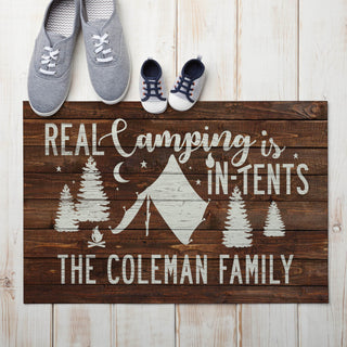 Real Camping Is In Tents Personalized Doormat - 18x27 Inch, 1/8" Thin
