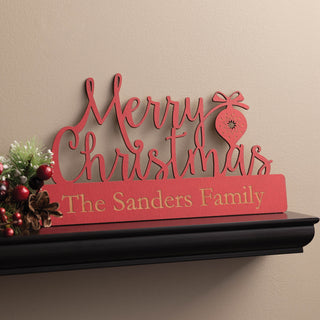 Merry Christmas Personalized Red Wood Plaque