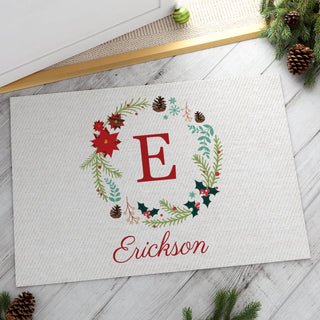 Holiday Wreath Personalized Doormat - 18x27 Inch, 1/8" Thin