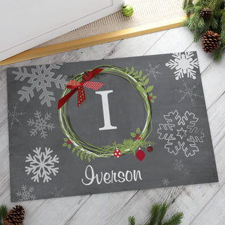 Christmas Wreath Personalized Doormat - 18x27 Inch, 1/8" Thin