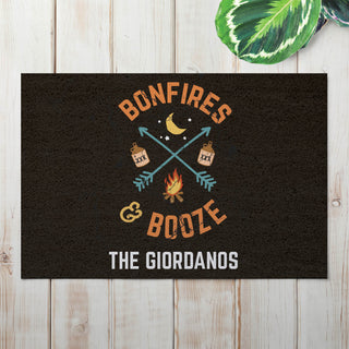 Bonfire and Booze Personalized Doormat - 18x27 Inch, 1/8" Thin