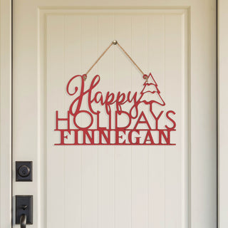 Happy Holidays Personalized Red Wood Plaque
