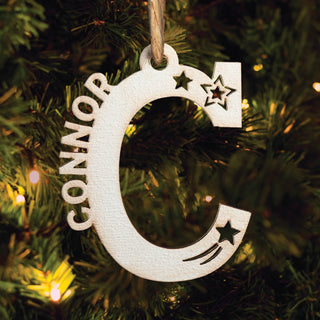 Personalized Boy White Wood Name and Initial Ornament
