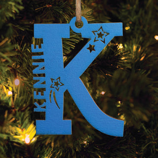Personalized Boy Blue Wood Name and Initial Ornament