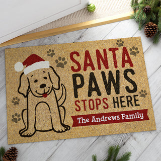 Santa Paws Stops Here Personalized Doormat - 18x27 Inch, 1/8" Thin