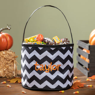 Personalized Black and White Chevron Halloween Bucket Bag