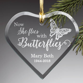 Now She Flies With Butterflies Personalized Glass Ornament