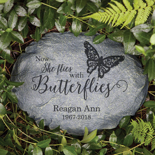 Now She Flies With Butterflies Personalized Garden Stone