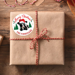 Christmas Cow Personalized Round Sticker - Set of 48