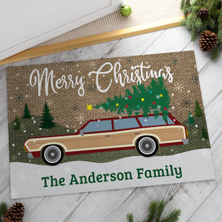 Christmas Station Wagon Personalized Doormat - 18x27 Inch, 1/8" Thin