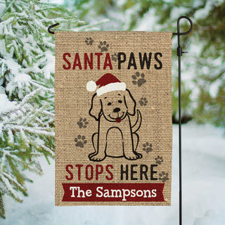 Santa Paws Stops Here Personalized Garden Flag