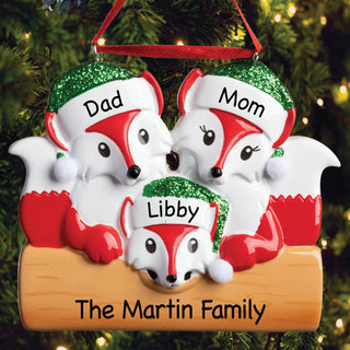Personalized Fox Family of Three Ornament