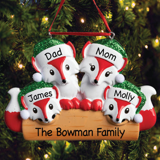 Personalized Fox Family of Four Ornament