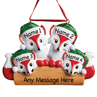 Personalized Fox Family of Four Ornament