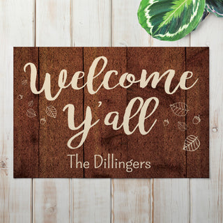 Welcome Y'All Personalized Doormat - 18x27 Inch, 1/8" Thin