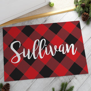Holiday Plaid Personalized Doormat - 18x27 Inch, 1/8" Thin