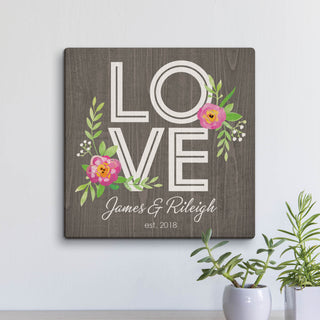 Floral Love Personalized 12x12 Canvas