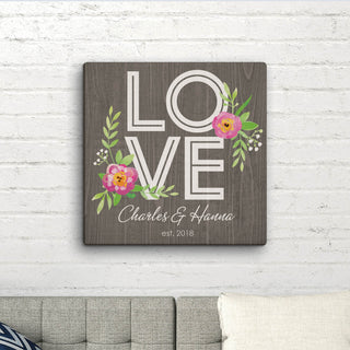 Floral Love Personalized 16x16 Canvas