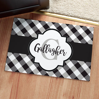 Black and White Gingham Personalized Doormat